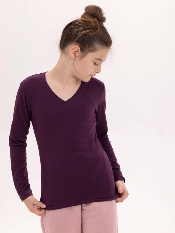 חולצה לייקרה בנות צמודה שרוול ארוך צווארון V 2